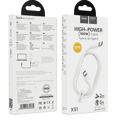 Cable Hoco X51 Data – Tipo C a Tipo C 100W / 2 Metros