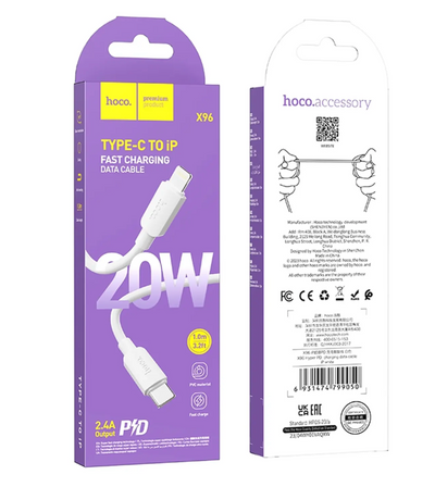 Cable Hoco X96 Hyper – USB-C PD a Lightning / Blanco