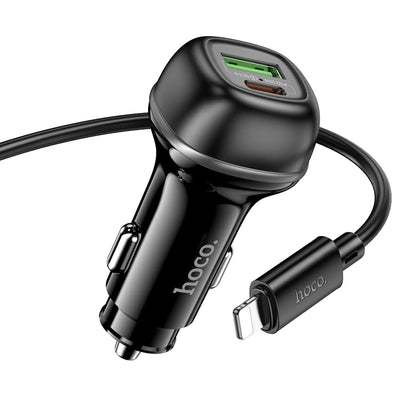 Cargador de Auto Hoco Z58A Rank – 48W PD30W + QC3.0 con Cable Tipo C a iPhone – Negro
