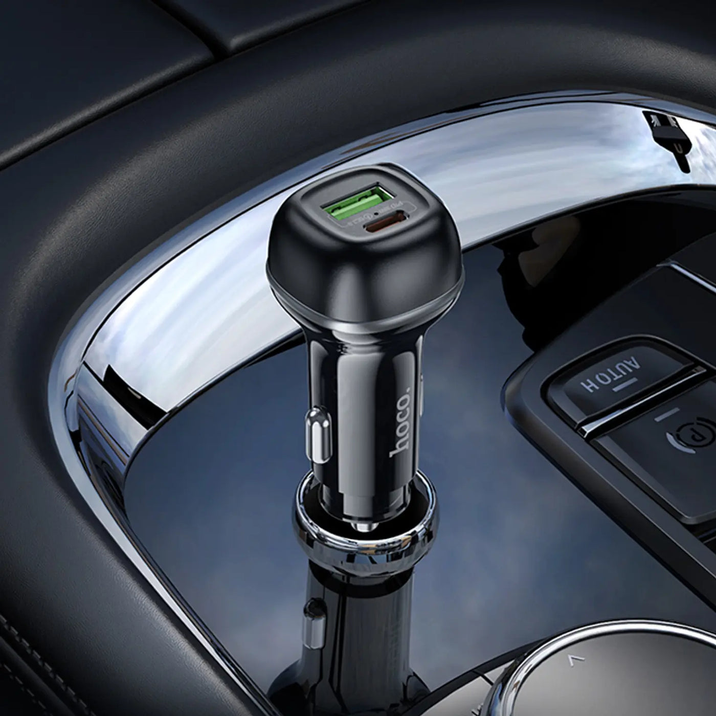 Cargador de Auto Hoco Z58A Rank – 48W PD30W + QC3.0 con Cable Tipo C a iPhone – Negro